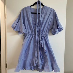 Super cute blue and white wrap dress!